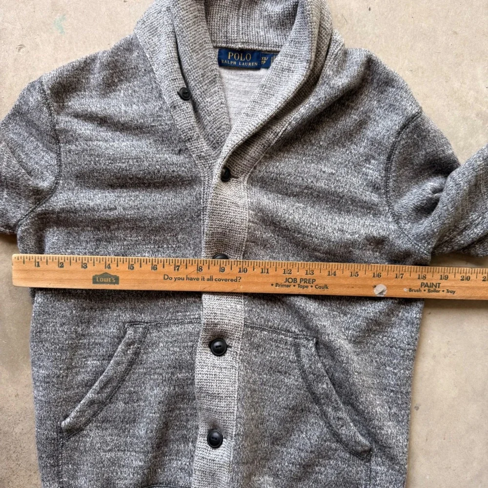 Polo Ralph Lauren Mens XS Grey Shawl Collar Cardigan Sweater Elbow Patches